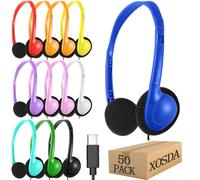 XOSDA 50 Pack Bulk Type C Headphones for Classroom Kids School, Wholesale USB C Wired Headphones for Students Children Compatible with Smartphones laptops Tablets(50 Pack, Multi Color)