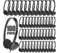 XOSDA Classroom Headphones Bulk 100 Pack for Kids, Wholesale Disposable Earphones Low Cost Class Set for School Students Children Teens and More (LS04,100 Black)
