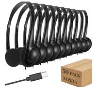 XOSDA Type C Headphones Bulk for Classroom Kids School 50 Pack, Wholesale USB C Wired Headphones for Children Students Compatible with Smartphones laptops Tablets(50 Pack, Black)