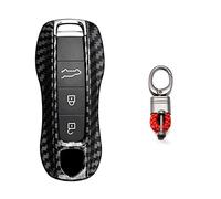 Xotic Tech Carbon Fiber Remote Key Covers Case w/Keychain, Compatible with Porsche Cayenne Cayman Panamera 971 Macan Taycan 911 991 918 Carrera 992, 3PCS Smart Key Fob Painted Keyless Entry Protectors