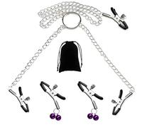 XoticPlay Adjustable Metal Nipple Clamps Non-Piercing Adjustable Metal Necklace Chain Clip On Nipple Rings Decorative Clip for Women/Man