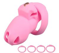 XoticPlay Male Chastity Cage, Silicone Chastity Device Cock Lock, Lightweight Pink Male Penis Cage with 4 Different Sizes Ring BDSM Adult Abstinence Penis Bondage Male Sex Toy (Short)