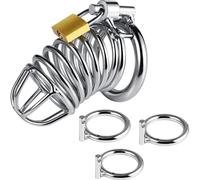 XoticPlay Male Chastity Device - Stainless Steel Cock Cage with 3 Adjustable Rings, 2 Unlocking Keys, Lockable Penis Cage, BDSM Sex Toy for Men