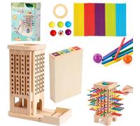XoTiq Wooden Board Game, Stacking Tower Toy, Includes Building Block Dice, Develops Motor Skills, Counting and Early Maths Toy, Parent Child Interactive Gift