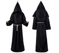 xotoa Halloween Cosplay Costume Medieval Monk Clothing Monk Robe Wizard Clothing Priest Clothing Stage Clothing(Black,L)
