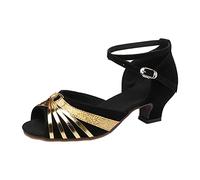 XOUSAEKM Women Latin Dance Shoe Open Toe Modern Tango Ballroom Salsa Dance Practice Performance Dancing Shoes 3Cm Low Heel Sandals Cross Strap Ankle Buckle Ladies Comfortable Black Sandals