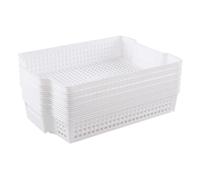 Xowine 6-Pack Plastic Stacking Basket Tray, White Rectangular Shallow Plastic Storage Baskets