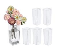 Xowine 6 Packs 23.5cm Tall Plastic Square Vase, Clear Decorative Acrylic Flower Vase for Centerpieces, Home Decor, Wedding