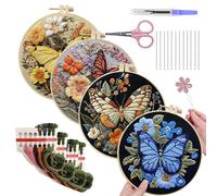 xowwyue 4Pcs Butterfly Embroidery Kit for Beginners, Simulated Butterfly Cross Stitches Kit with Tools, Accessories, Box and Instructions, DIY Art Project for Craft Lovers
