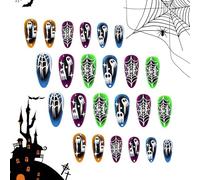 xowwyue Halloween Fake Nails,Spider Web Nails | Pumpkin Bat Designs Press On Nails Short Glue On Gel Nails Glitter False Nails Kits Stick On Nails for Women Girls
