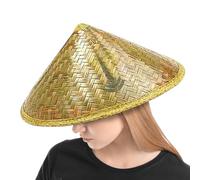 xowwyue Rice Hat Chinese Rattan Bucket Hat Handmade Weave Straw Vietnamese Hats with Adjustable Chin Strap, Tourism Rain Cap for Fishing, Gardening, Camping, Hiking, Outdoors