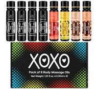 XOXO Flavored Massage Oil Set - 8 Body Massage Oils with Vanilla, Chocolate, Fruity & Floral Aromas - Lightweight Non-Sticky Formula - Moisturizing Botanical Oils - 1.69 Fl Oz Bottles