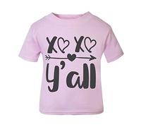 XOXO Hearts and Kisses Y'all (Romantic Quotes for Couples, Anniversary) Short Sleeve Cotton Toddler t Shirt, 2-3 Years, Pastel Pink