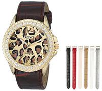 XOXO Women's XO9051 Gold-Tone Cheetah-Print Watch with Seven Interchangeable Bands