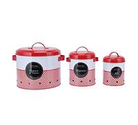XOYIXOYI 3 Pcs Canister Set Large Capacity Red White Round Storage Bucket Farmhouse Kitchen Candy Snack Metal Storage Containers
