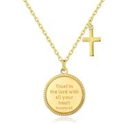 XOYOYZU Engraved Coin Pendant Necklace for Women Christian Bible Verse Cross Necklace Prayer Faith Religious Jewelry Gifts, Zinc, Zircon