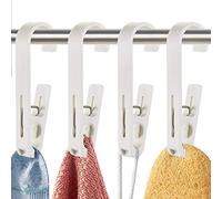 XoYoZo Laundry Hooks with Clips Hanger Closet Organizer Clamps Socks Boot Bras Towels for Bathroom Wardrobe Kitchen Office 4Pcs (White)