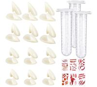 XOYTN 12 Pairs Vampire Teeth Fangs , 4 Sizes Halloween Vampire Fake Fangs Teeth with Adhesive for Kids Adult Halloween Fake Fangs Cosplay Party Props