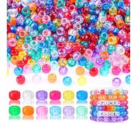 XOYTN 1300Pcs Glitter Pony Beads,12 Colors 6x9mm Plastic Bulk Sparkle Pony Beads for Weave Hair Braids DIY Crafts Bracelets Necklaces Jewelry Making