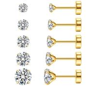 XOZEU 8MM Extra Long Post Earrings for Thick Earlobes 316L Surgical Stainless Steel Flat Back Earrings Hypoallergenic 5A Cubic Zirconia Stud Earrings for Women Men, Cubic Zirconia