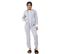 xpaccessories Womens Zip Up Jumpsuit Fleece Aztec Print Adult Hooded Onesie Pyjamas Hoodie Sweats Pants All in One Ladies Playsuit Plain Silver Grey White-8
