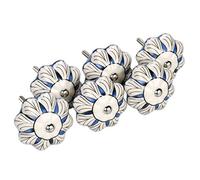 Xpanal Handmade Floral Decorative Drawer Knobs, White and Blue Ceramic - Crinum Asiaticum Pattern, Set of 6 for Dresser, Cabinet, Closets