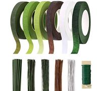 XPAPOV Flower Arrangement Tool Kit, Set of 6 Rolls Floral Tape Stem and 220 Pieces Floral Stem Wire (18/22/26 Gauge) for Bouquet Flowers Packaging and Crafts