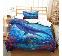 XPASHIQWC 3 Pcs 3D Print Blue Whale Quilt Cover Oil Painting Ocean Microfiber with Zipper Closure for Kid Teens Boys And Girls Bedroom Single（135x200cm）