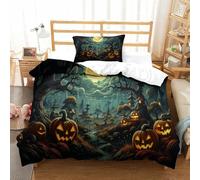 XPASHIQWC 3 Pcs 3D Print Full Moon Forest Quilt Cover Jack-o'-lantern Microfiber with Zipper Closure for Kid Teens Boys And Girls Bedroom Single（135x200cm）