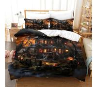 XPASHIQWC 3 Pcs 3D Print Halloween Haunted House Bedding Set with Zipper Closure Microfiber for Adults Bedroom Decoration King（220x240cm）