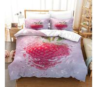 XPASHIQWC 3 Pcs 3D Print Strawberry Quilt Cover Water Splash Bubbles Microfiber with Zipper Closure for Kid Teens Boys And Girls Bedroom King（220x240cm）