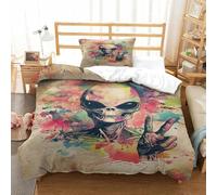 XPASHIQWC 3 Pieces Graffiti Aliens 3D Printed Comforter Cover Skull With Zipper Closure Microfiber Set for Modern Bedroom Decor Single(135x200cm)