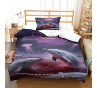 XPASHIQWC 3D Print Dolphin Duvet Cover Set Bedding Set Full Moon Starry Sky with Pillow Cases Hidden Zipper for Kid Teens Boys And Girls Single（135x200cm）