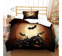 XPASHIQWC 3D Print Full Moon Bedding Set Microfiber Bat Pumpkin Lantern Hidden Zipper,for Kid Teens Boys And Girls Man Modern Bedroom Decor Single（135x200cm）