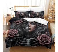 XPASHIQWC 3D Print Half-Skull Beauty Bedding Set Microfiber Dusty Rose Hidden Zipper,for Kid Teens Boys And Girls Man Modern Bedroom Decor King（220x240cm）