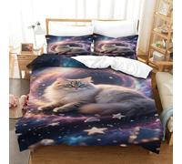 XPASHIQWC 3D Print Siberian Cat Bedding Set Microfiber Cosmic Galaxy Hidden Zipper,for Kid Teens Boys And Girls Man Modern Bedroom Decor Double（200x200cm）