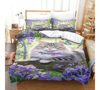 XPASHIQWC 3D Print Siberian Cat Bedding Set Microfiber Wisteria Flowers Hidden Zipper,for Kid Teens Boys And Girls Man Modern Bedroom Decor King(220x240cm)