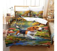 XPASHIQWC 3D Printed Beagle Dogs Duvet Cover Set Autumn Forest Microfiber with Zipper Closure for Kids Boys Girls Bedding Set King(220x240cm)