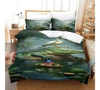 XPASHIQWC 3D Printed Crocodile Quilt Cover Forest Water Area with Hidden Zipper Microfiber for Kids Boys Girls Modern Bedroom Decor King(220x240cm)