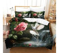XPASHIQWC 3D Printed Hummingbird Quilt Cover Pink Flower Waterfall with Hidden Zipper Microfiber for Kids Boys Girls Modern Bedroom Decor Double(200x200cm)