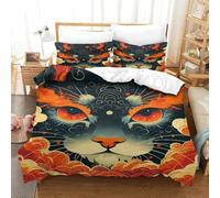XPASHIQWC 3D Printing Duvet Cover Cat Comforter Cover Orange Red Eyes With Zipper Closure Bedroom Dorm Decor for Kid Teens Boys And Girls King（220x240cm）