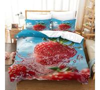 XPASHIQWC 3D Printing Strawberry Microfiber Duvet Cover Water Splash Bubbles with Hidden Zipper And Pillow Cases for Adults Bedroom Decor King（220x240cm）