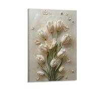 XPASHIQWC 3D Tulip Poster Artwork New Chinese Floral Art Canvas Prints Picture Modern Wall Art Picture Wall Hanging for Office Gym Living Room Decor 20x30inch(50x75cm)