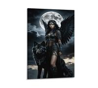 XPASHIQWC Angel Wall Decor Poster Black Wolf Canvas Prints Picture Modern Wall Art Picture Wall Hanging for Living Room Home Decorations 16x24inch(40x60cm)