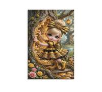 XPASHIQWC Bee-themed Girl Poster Artwork Crystal Tree Cave Canvas Prints Picture Modern Canvas Wall Art Picture Wall Hanging for Dining Room Kitchen Home Office Decor 20x30inch(50x75cm)