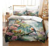 XPASHIQWC Birds And Flowers 3 Pieces 3D Printed Comforter Cover Mountain Waterfall with Pillow Cases Hidden Zipper for Kids Boys Girls Bedroom Dorm Decor Double(200x200cm)