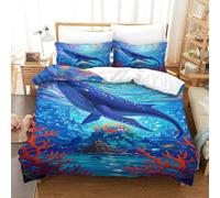 XPASHIQWC Blue Whale 3 Pieces 3D Printed Comforter Cover Oil Painting Ocean with Pillow Cases Hidden Zipper for Kids Boys Girls Bedroom Dorm Decor Double（200x200cm）