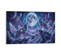 XPASHIQWC Cosmic Twin Wolves Poster Artwork Moon Mountain Giclee Canvas Prints Modern Canvas Wall Art Picture Wall Hanging for Office Gym Living Room Decor 12x18inch(30x45cm)
