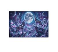 XPASHIQWC Cosmic Twin Wolves Poster Artwork Moon Mountain Giclee Canvas Prints Modern Wall Art Picture Wall Hanging for Bedroom Living Room Decor 12x18inch(30x45cm)