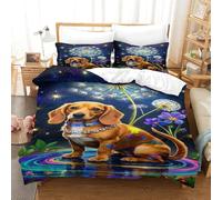 XPASHIQWC Dachshund 3D Print 3 Pieces Comforter Cover Starry Night Sky with Pillow Cases Hidden Zipper for Adults Bedroom Decoration King（220x240cm）